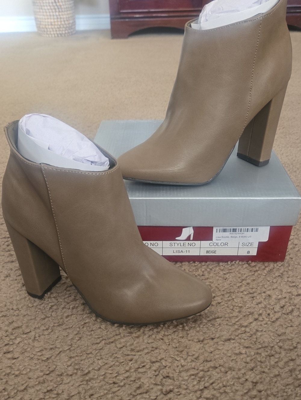 Breckelles Taupe Beige Block Heel Ankle Boots